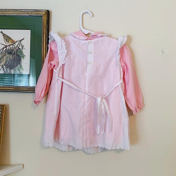 Vintage 70s 2Pc Pink White Apron Prairie Dress Size 3T - Picture 2 of 10